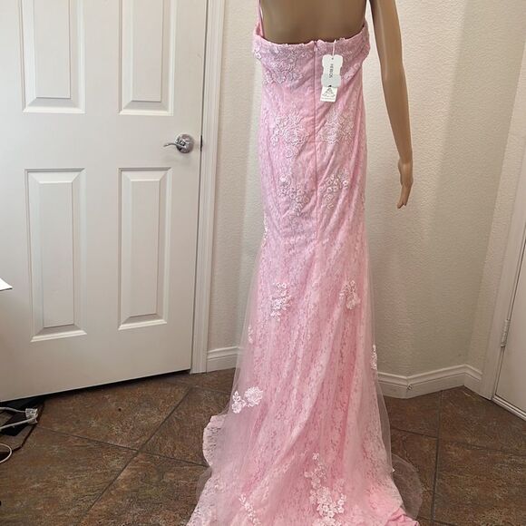 Hebron Pink Wedding Dress Sheer Embroidered Floral Lace High End - Picture 10 of 13